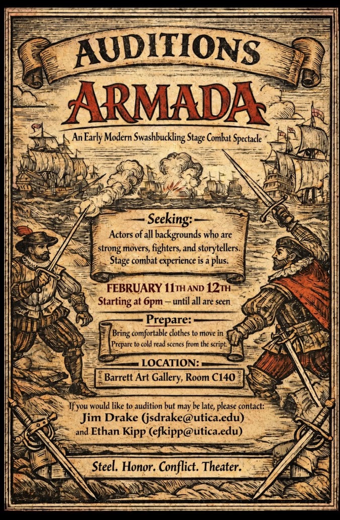 Flyer detailing auditions for the play ARMADA.